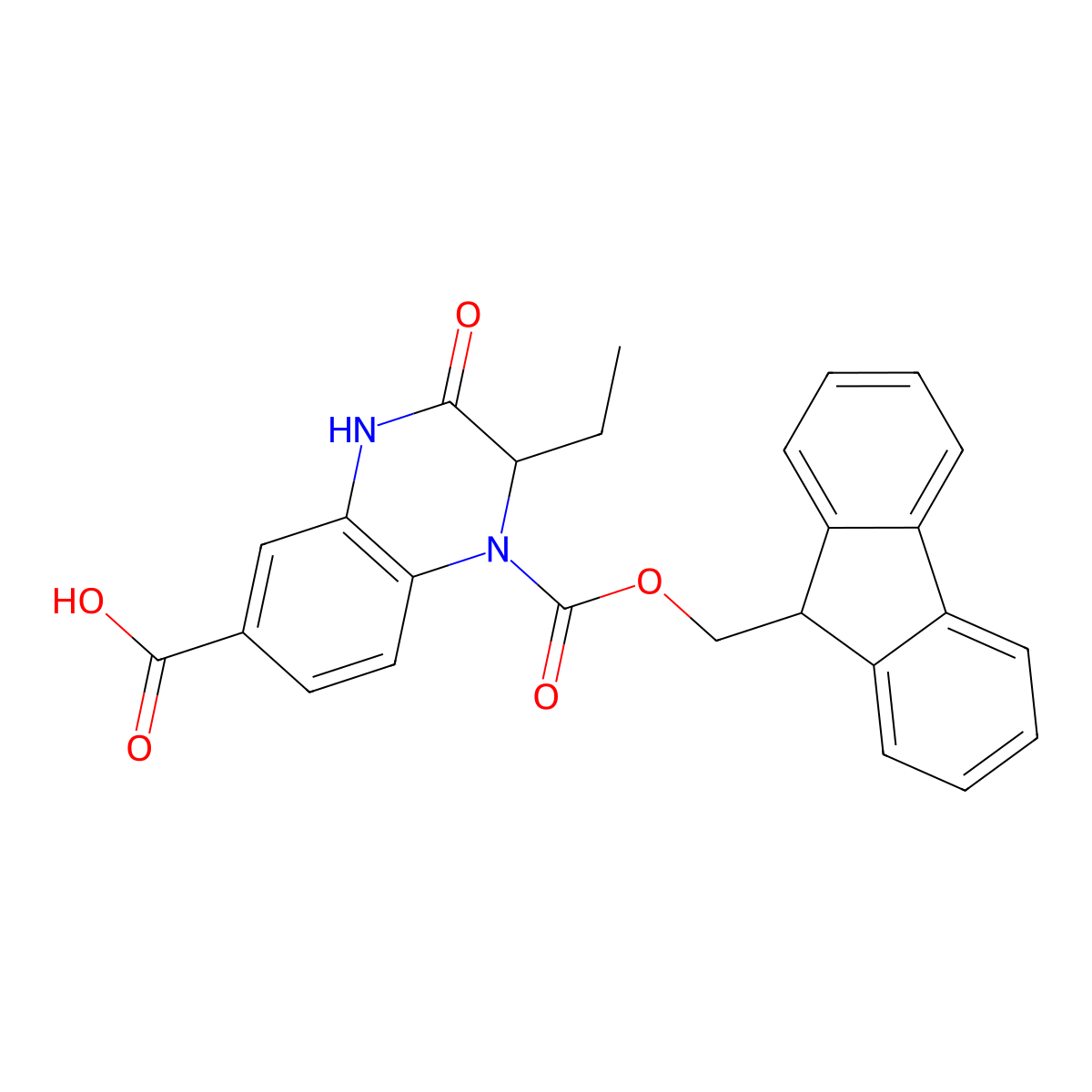 2-ethyl-1-{[(9H-fluoren-9-yl)methoxy]carbonyl}-3-oxo-1,2,3,4-tetrahydroquinoxaline-6-carboxylic acid molecular structure, CAS 2243509-38-6