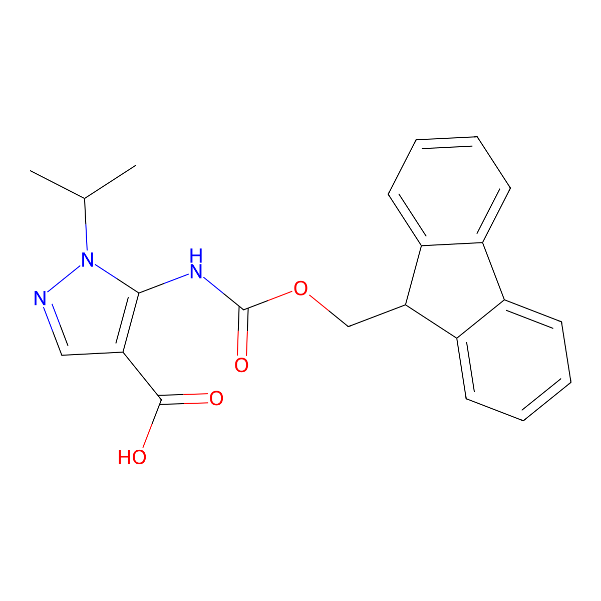 5-({[(9H-fluoren-9-yl)methoxy]carbonyl}amino)-1-(propan-2-yl)-1H-pyrazole-4-carboxylic acid molecular structure, CAS 2243509-40-0
