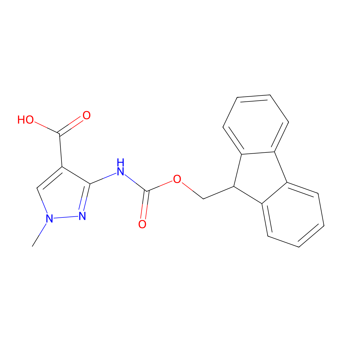 3-((((9H-fluoren-9-yl)methoxy)carbonyl)amino)-1-methyl-1H-pyrazole-4-carboxylic acid molecular structure, CAS 2243509-43-3
