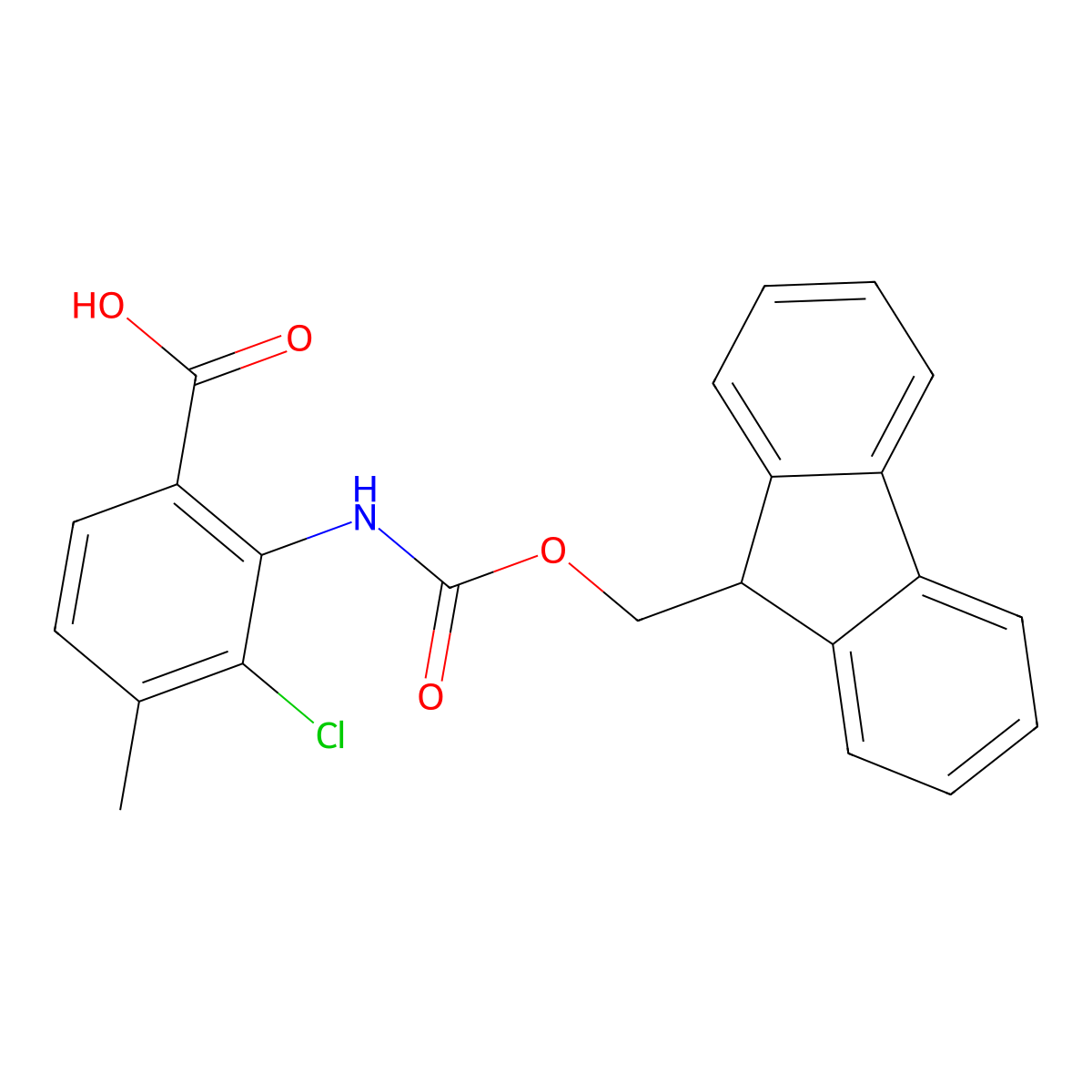 3-chloro-2-({[(9H-fluoren-9-yl)methoxy]carbonyl}amino)-4-methylbenzoic acid molecular structure, CAS 2243509-62-6