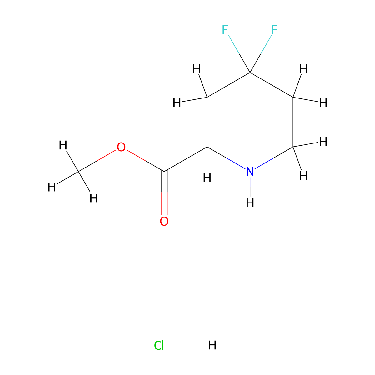 Methyl 4,4-difluoropiperidine-2-carboxylate hydrochloride molecular structure, CAS 2243509-65-9