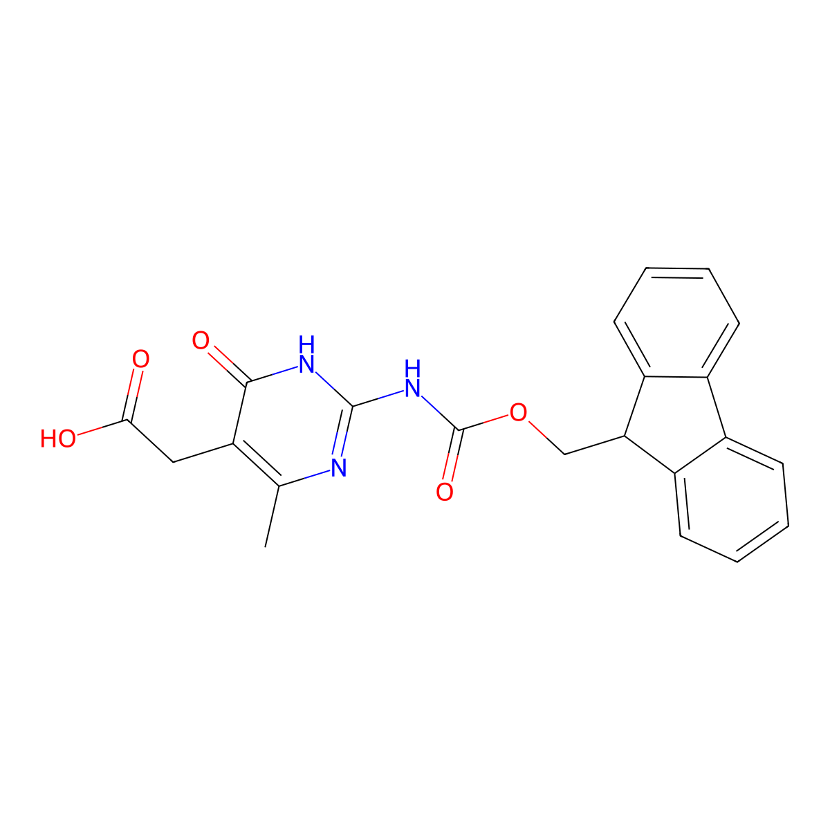 2-[2-({[(9H-fluoren-9-yl)methoxy]carbonyl}amino)-4-methyl-6-oxo-1,6-dihydropyrimidin-5-yl]acetic acid molecular structure, CAS 2243509-84-2