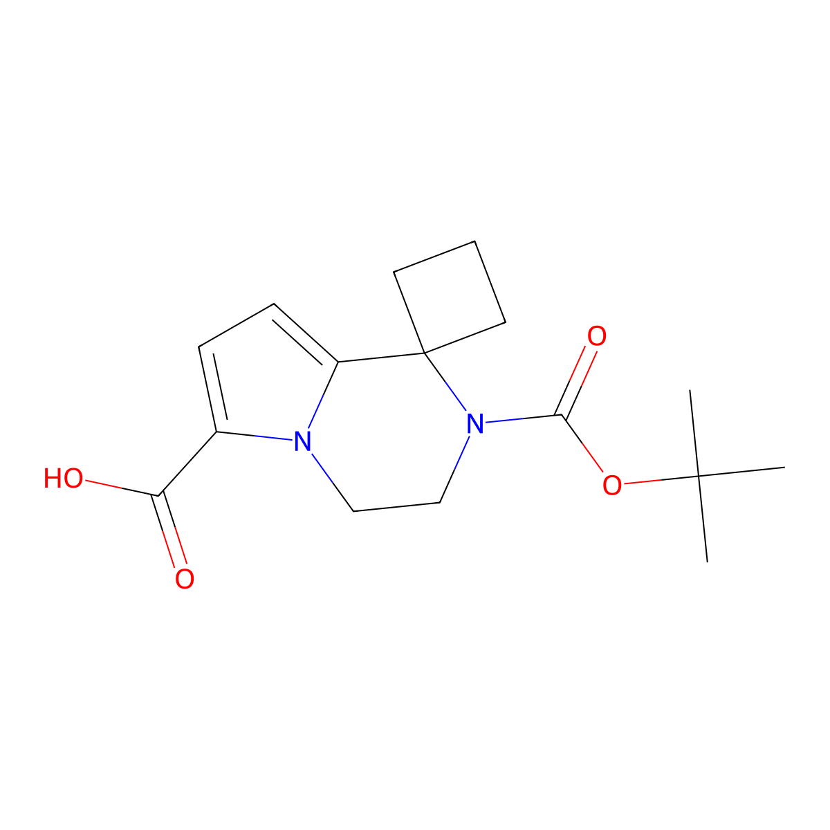 2'-[(tert-butoxy)carbonyl]-3',4'-dihydro-2'H-spiro[cyclobutane-1,1'-pyrrolo[1,2-a]pyrazine]-6'-carboxylicacid molecular structure, CAS 2243509-90-0