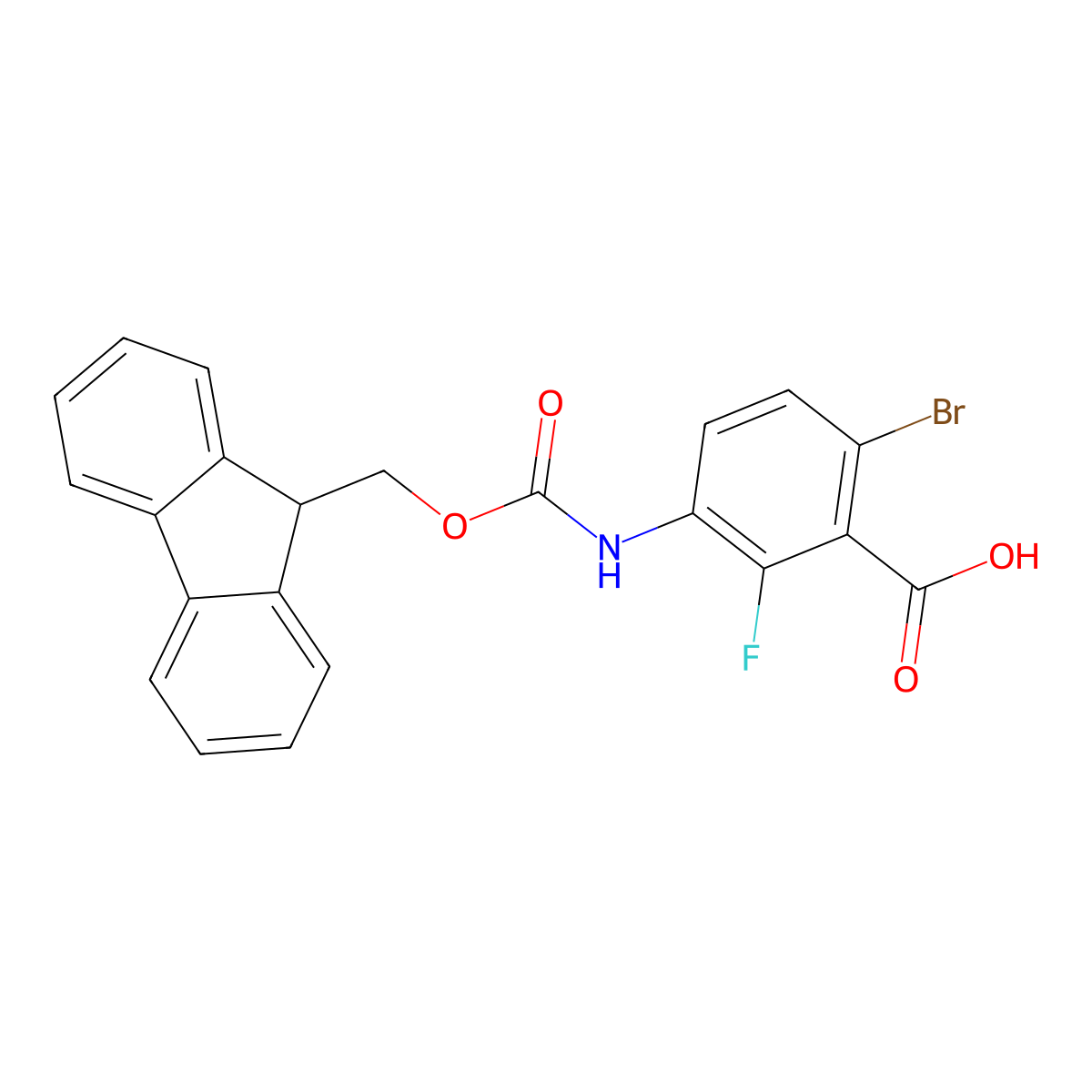 6-bromo-3-({[(9H-fluoren-9-yl)methoxy]carbonyl}amino)-2-fluorobenzoic acid molecular structure, CAS 2243510-15-6