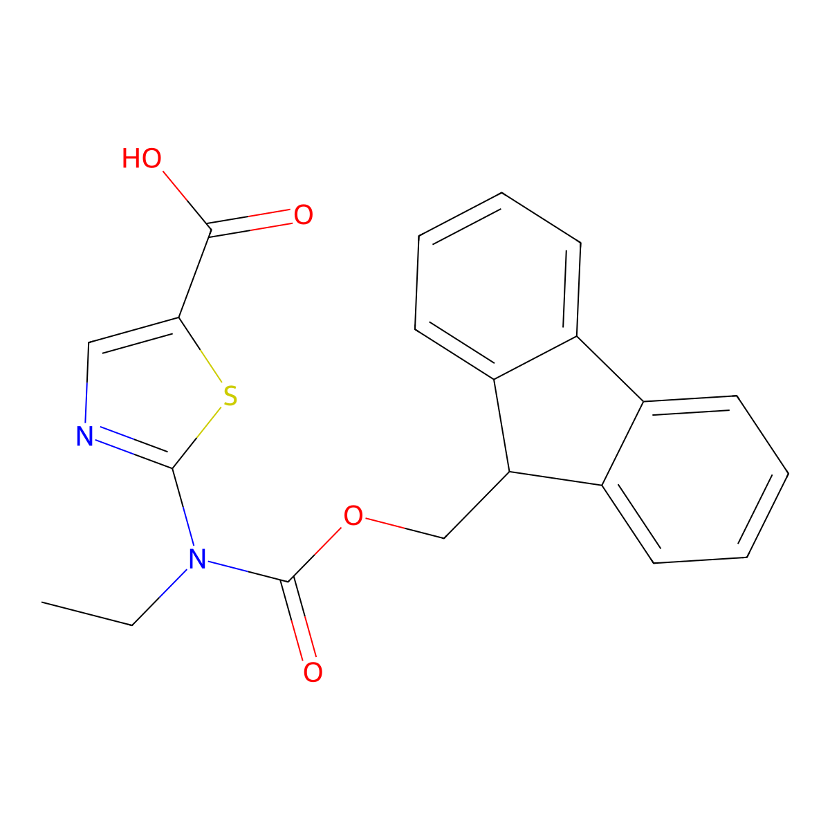 2-[ethyl({[(9H-fluoren-9-yl)methoxy]carbonyl})amino]-1,3-thiazole-5-carboxylic acid molecular structure, CAS 2243510-26-9