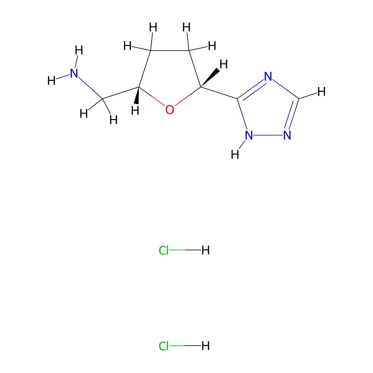 rac-[(2R,5S)-5-(1H-1,2,4-triazol-5-yl)oxolan-2-yl]methanamine dihydrochloride molecular structure, CAS 2243510-35-0