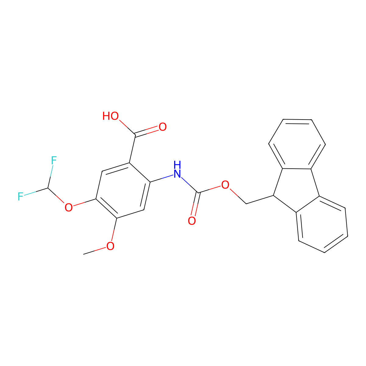 5-(difluoromethoxy)-2-({[(9H-fluoren-9-yl)methoxy]carbonyl}amino)-4-methoxybenzoic acid molecular structure, CAS 2243510-43-0