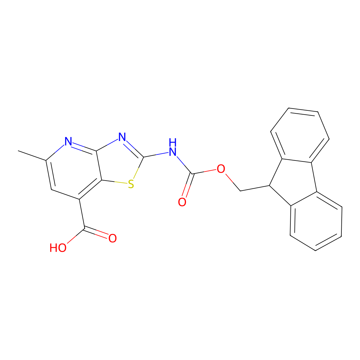 2-({[(9H-fluoren-9-yl)methoxy]carbonyl}amino)-5-methyl-[1,3]thiazolo[4,5-b]pyridine-7-carboxylic acid molecular structure, CAS 2243510-47-4