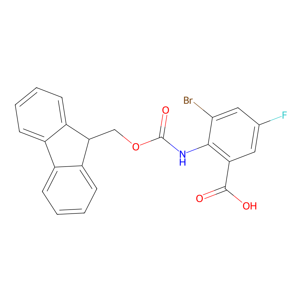 3-bromo-2-({[(9H-fluoren-9-yl)methoxy]carbonyl}amino)-5-fluorobenzoic acid molecular structure, CAS 2243510-53-2