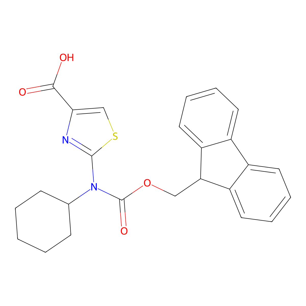 2-[cyclohexyl({[(9H-fluoren-9-yl)methoxy]carbonyl})amino]-1,3-thiazole-4-carboxylic acid molecular structure, CAS 2243510-59-8