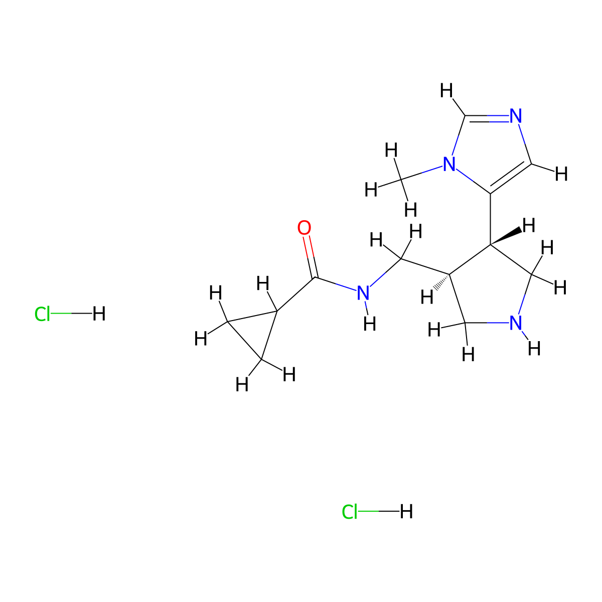 rac-N-{[(3R,4R)-4-(1-methyl-1H-imidazol-5-yl)pyrrolidin-3-yl]methyl}cyclopropanecarboxamide dihydrochloride, trans molecular structure, CAS 2243511-75-1