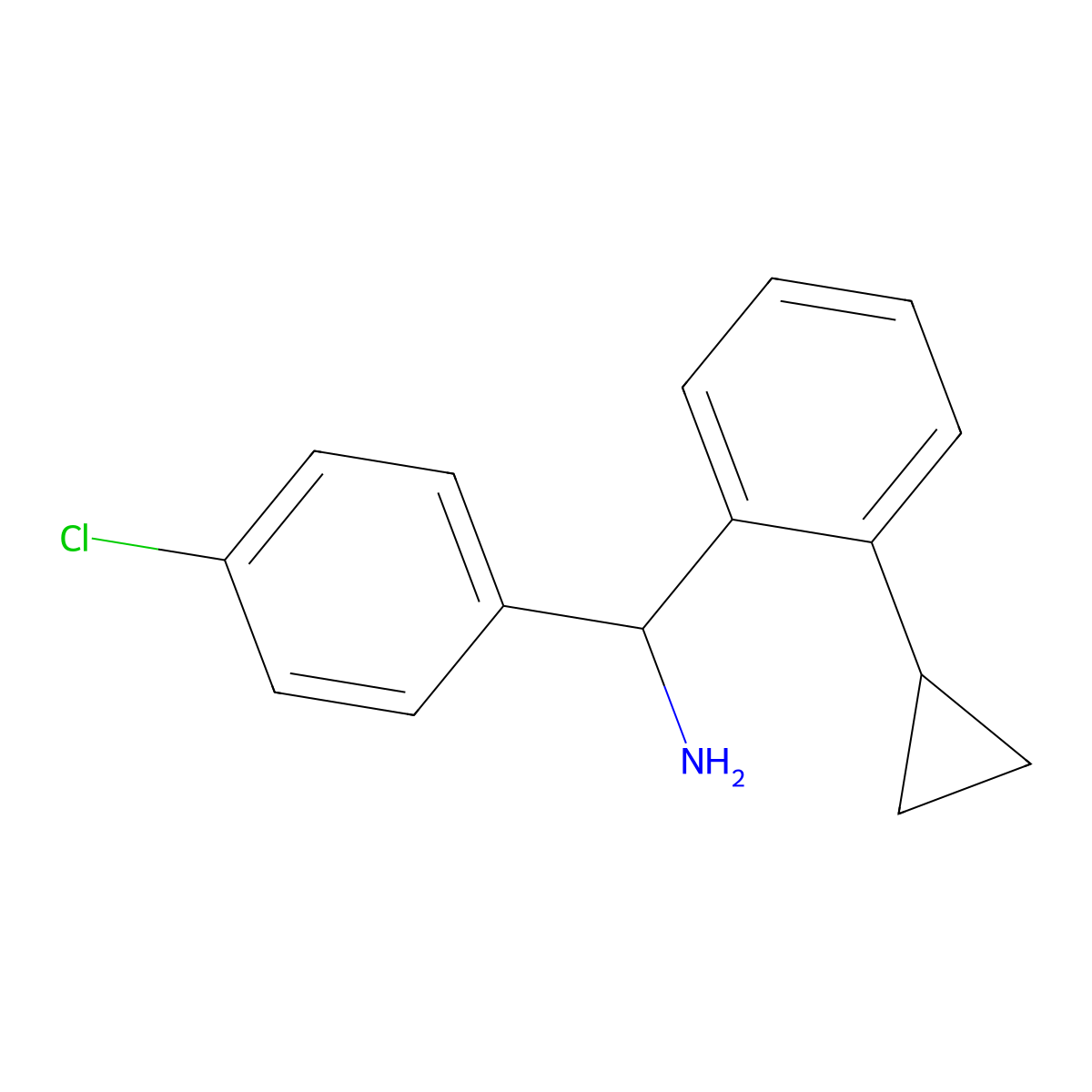 (4-Chlorophenyl)(2-cyclopropylphenyl)methanamine molecular structure, CAS 2243511-78-4