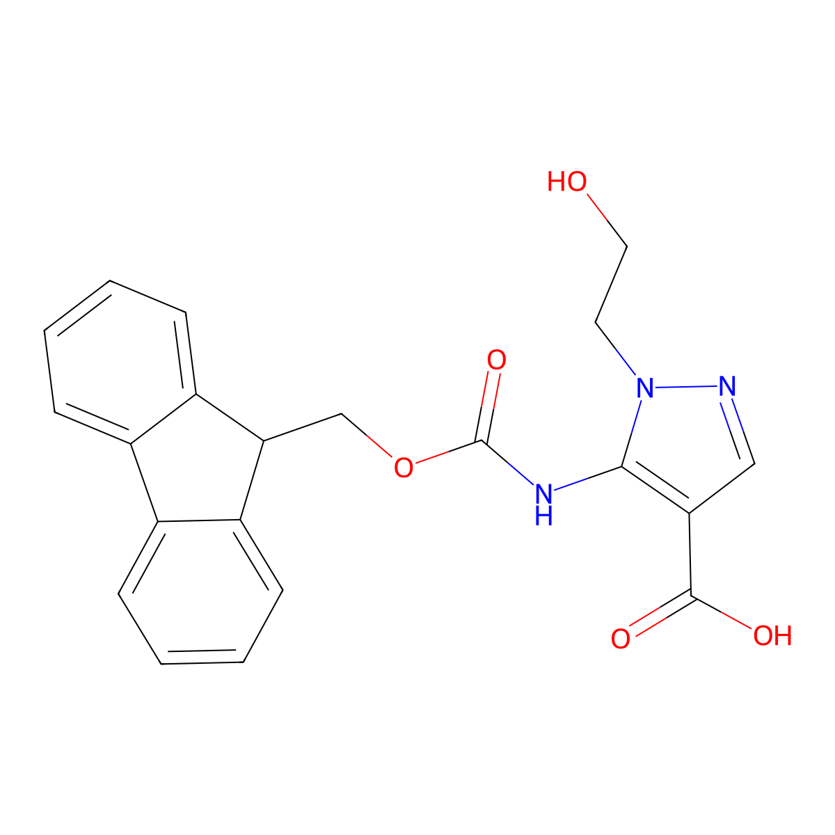 5-({[(9H-fluoren-9-yl)methoxy]carbonyl}amino)-1-(2-hydroxyethyl)-1H-pyrazole-4-carboxylic acid molecular structure, CAS 2243511-89-7