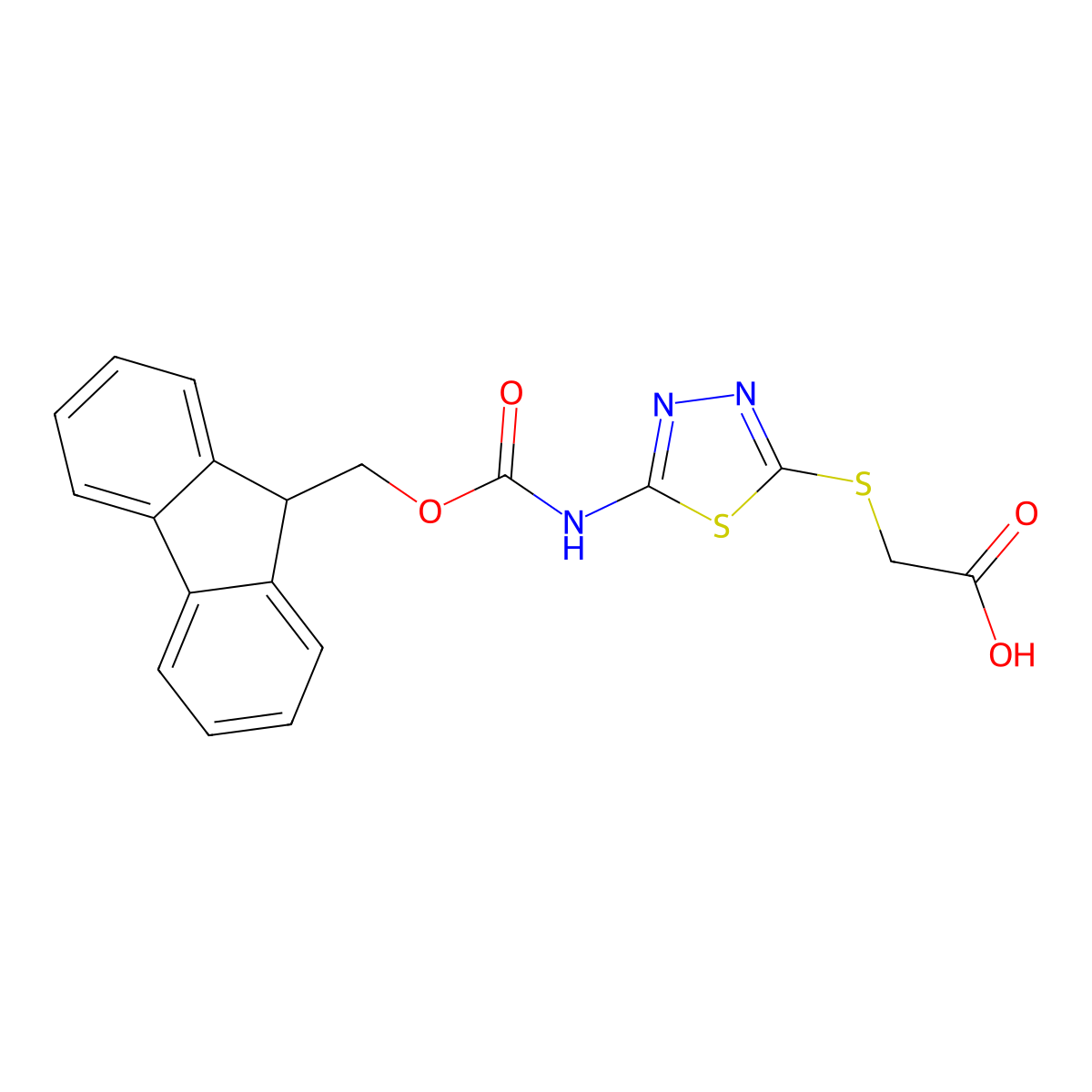 2-{[5-({[(9H-fluoren-9-yl)methoxy]carbonyl}amino)-1,3,4-thiadiazol-2-yl]sulfanyl}acetic acid molecular structure, CAS 2243511-91-1