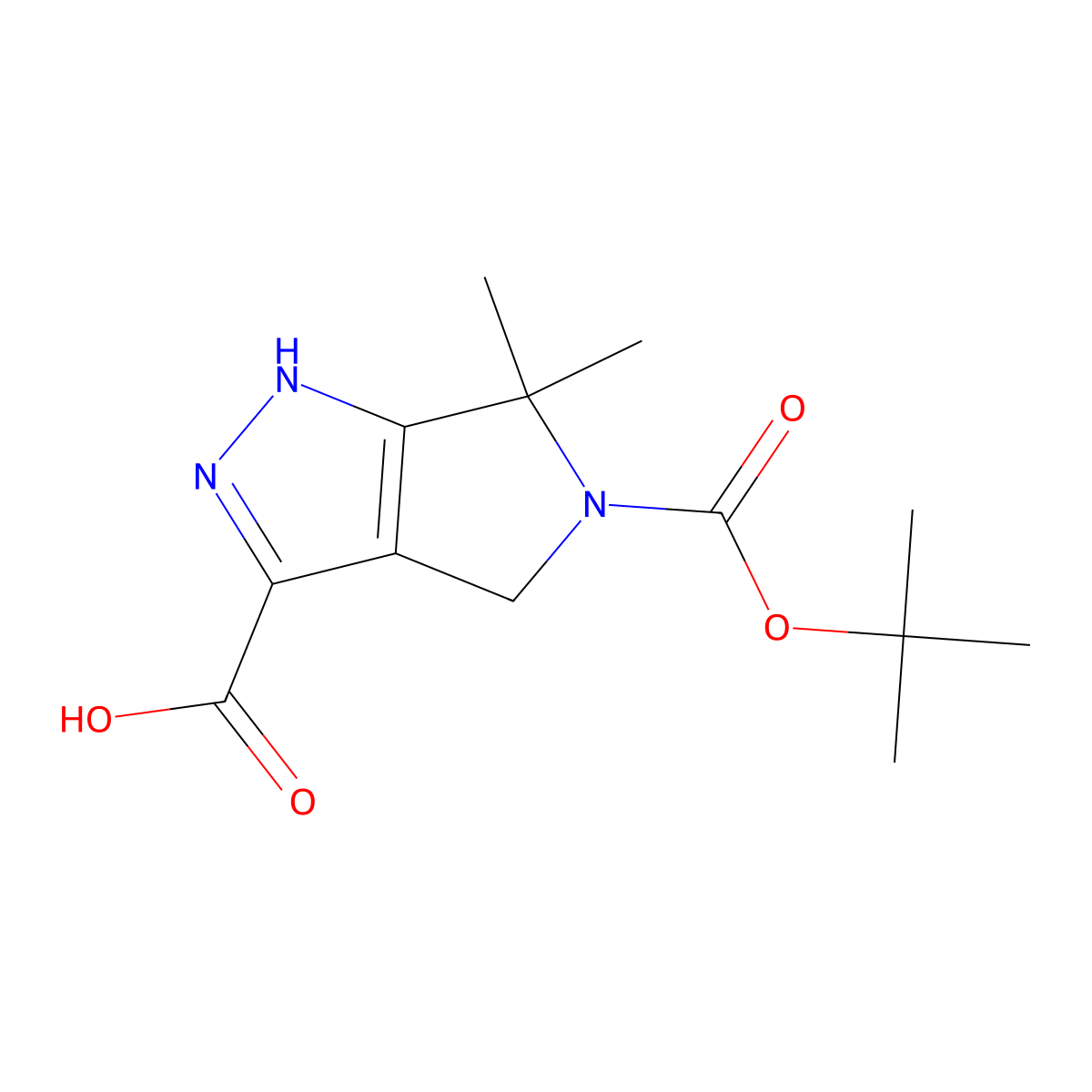 5-((tert-butoxy)carbonyl)-6,6-dimethyl-1H,4H,5H,6H-pyrrolo(3,4-c)pyrazole-3-carboxylic acid molecular structure, CAS 2243511-99-9