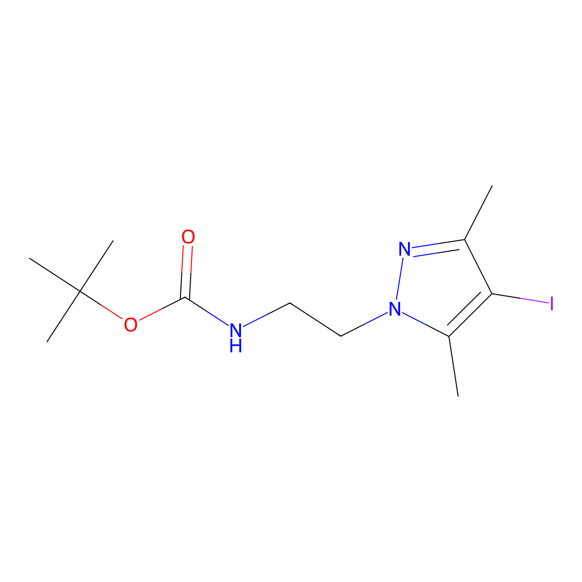 tert-butyl N-[2-(4-iodo-3,5-dimethyl-1H-pyrazol-1-yl)ethyl]carbamate molecular structure, CAS 2243512-02-7