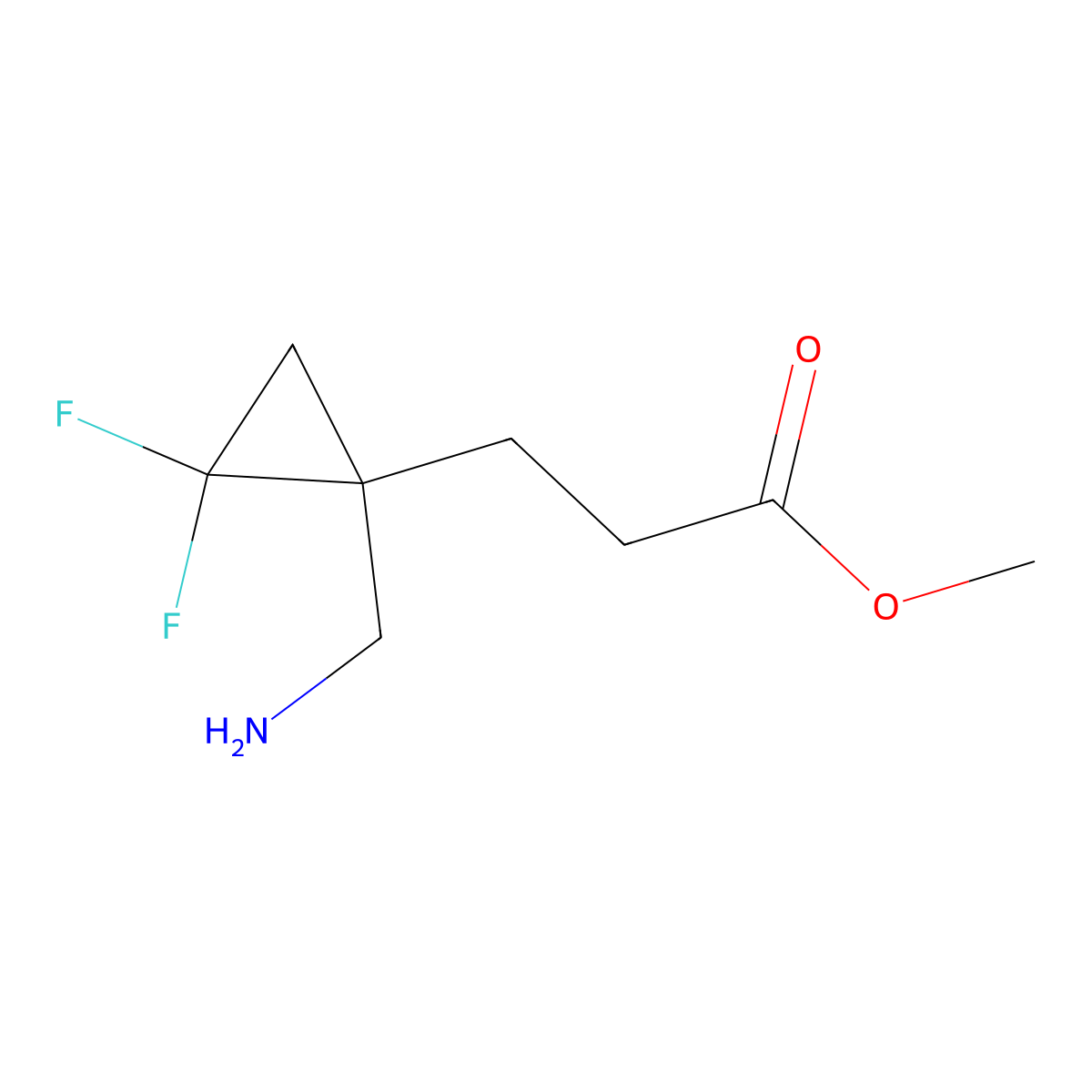 Methyl 3-[1-(aminomethyl)-2,2-difluorocyclopropyl]propanoate molecular structure, CAS 2243512-14-1