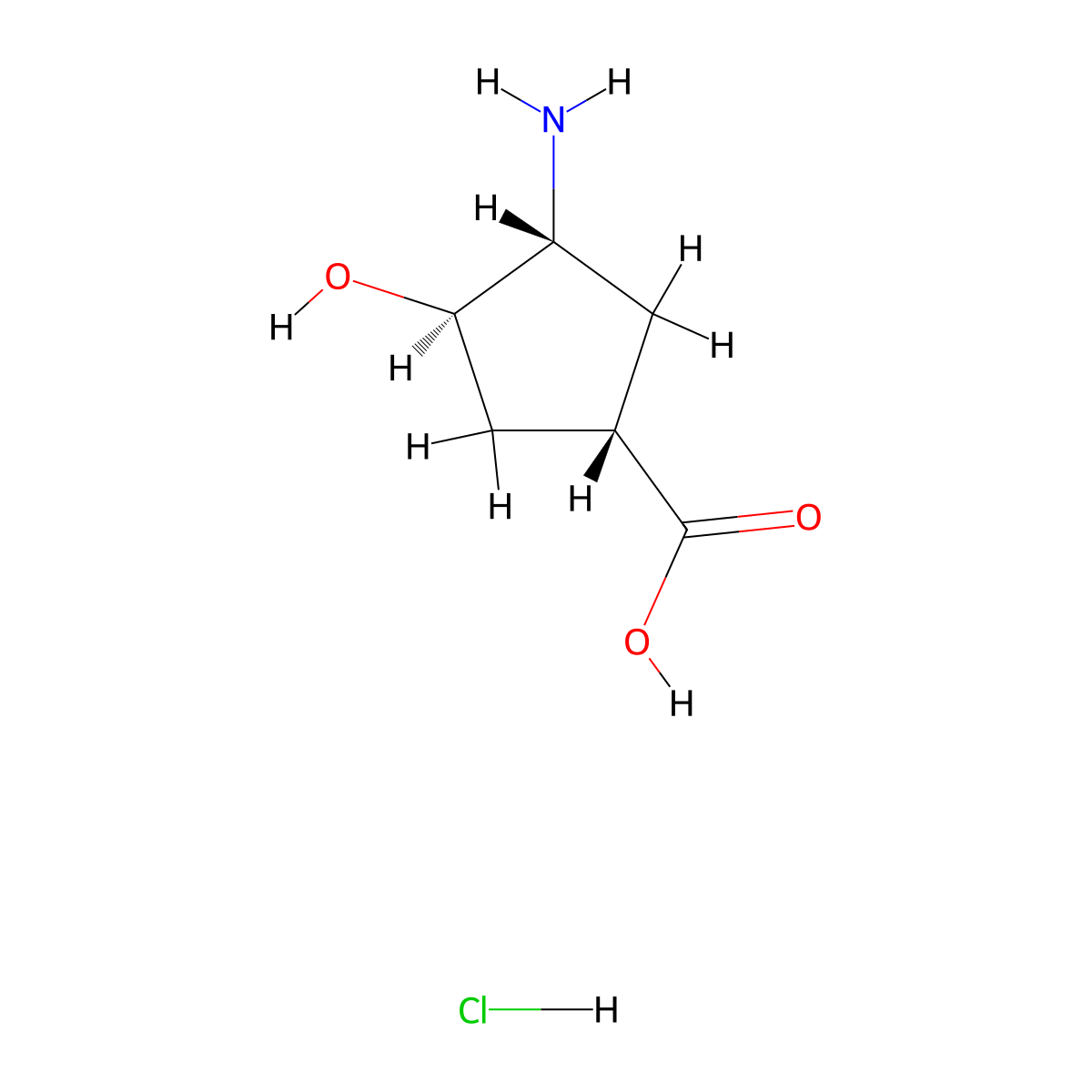 rac-(1R,3S,4S)-3-amino-4-hydroxycyclopentane-1-carboxylic acid hydrochloride molecular structure, CAS 2243512-26-5