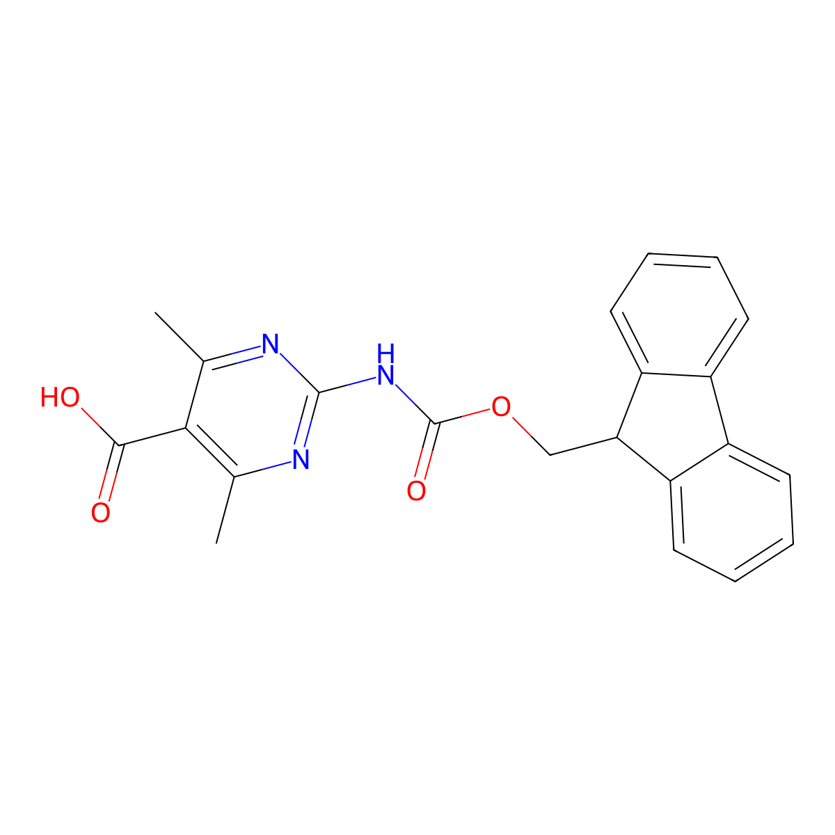 2-({[(9H-fluoren-9-yl)methoxy]carbonyl}amino)-4,6-dimethylpyrimidine-5-carboxylic acid molecular structure, CAS 2243512-50-5