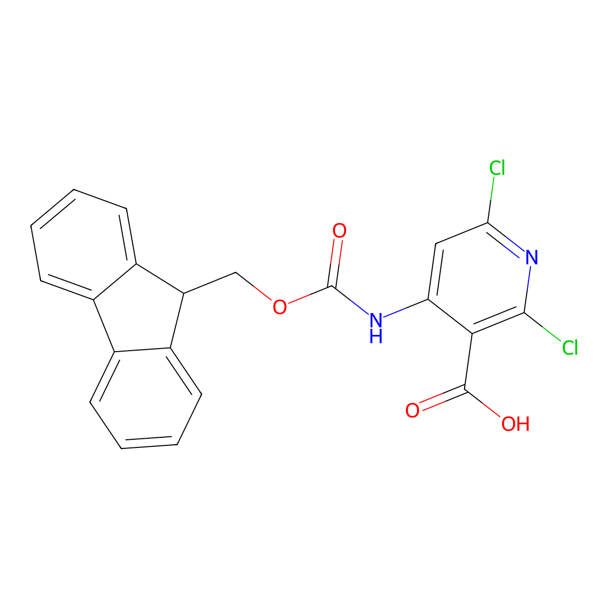2,6-dichloro-4-({[(9H-fluoren-9-yl)methoxy]carbonyl}amino)pyridine-3-carboxylic acid molecular structure, CAS 2243512-59-4