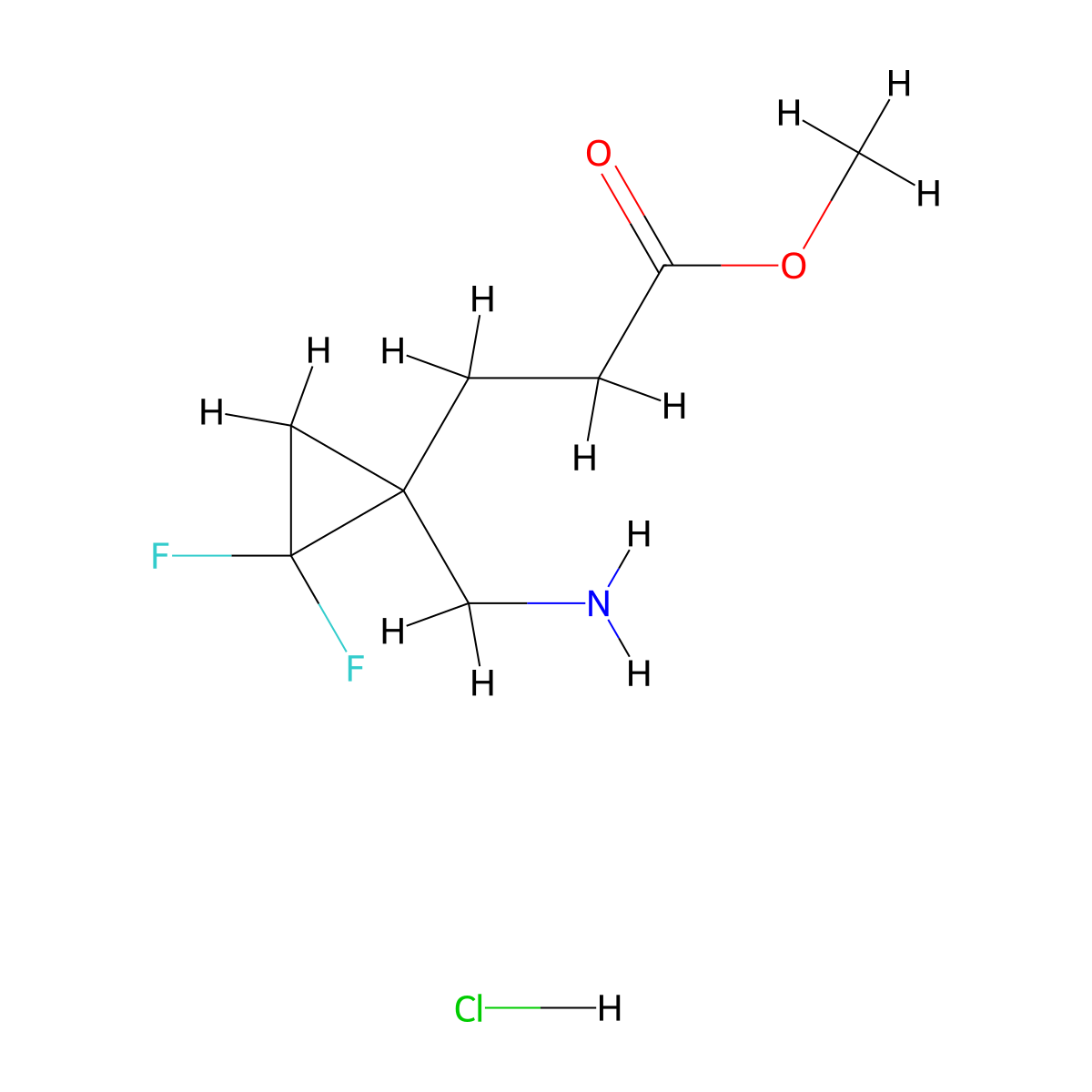 Methyl3-[1-(aminomethyl)-2,2-difluorocyclopropyl]propanoatehydrochloride molecular structure, CAS 2243512-62-9