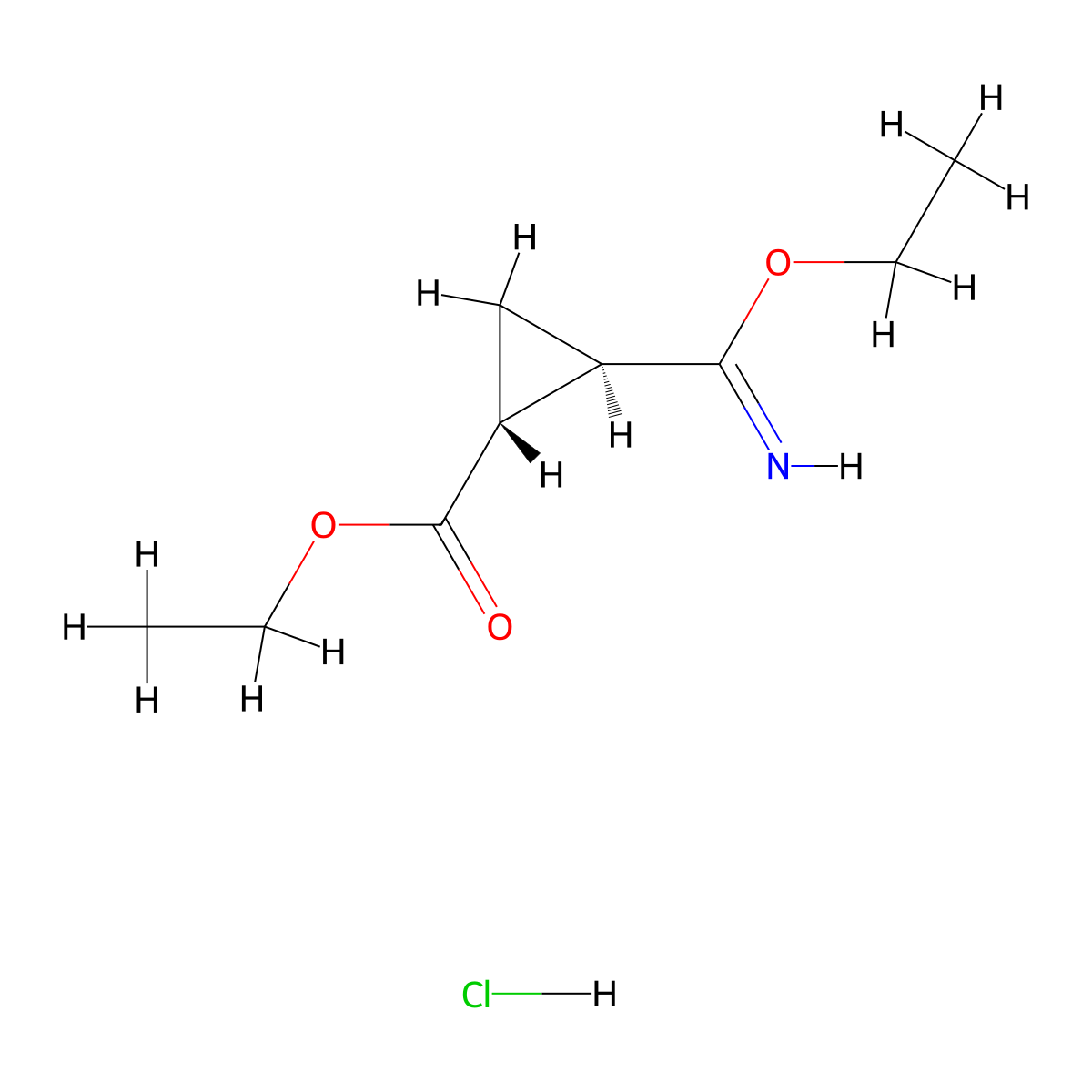 rac-ethyl (1R,2R)-2-(ethoxymethanimidoyl)cyclopropane-1-carboxylate hydrochloride molecular structure, CAS 2243512-81-2
