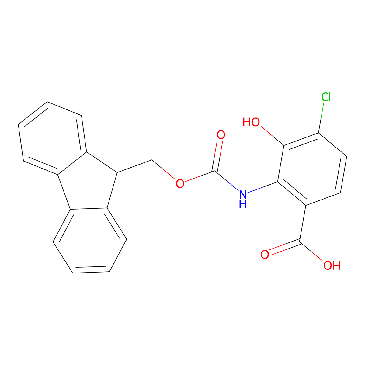 4-chloro-2-({[(9H-fluoren-9-yl)methoxy]carbonyl}amino)-3-hydroxybenzoic acid molecular structure, CAS 2243512-90-3