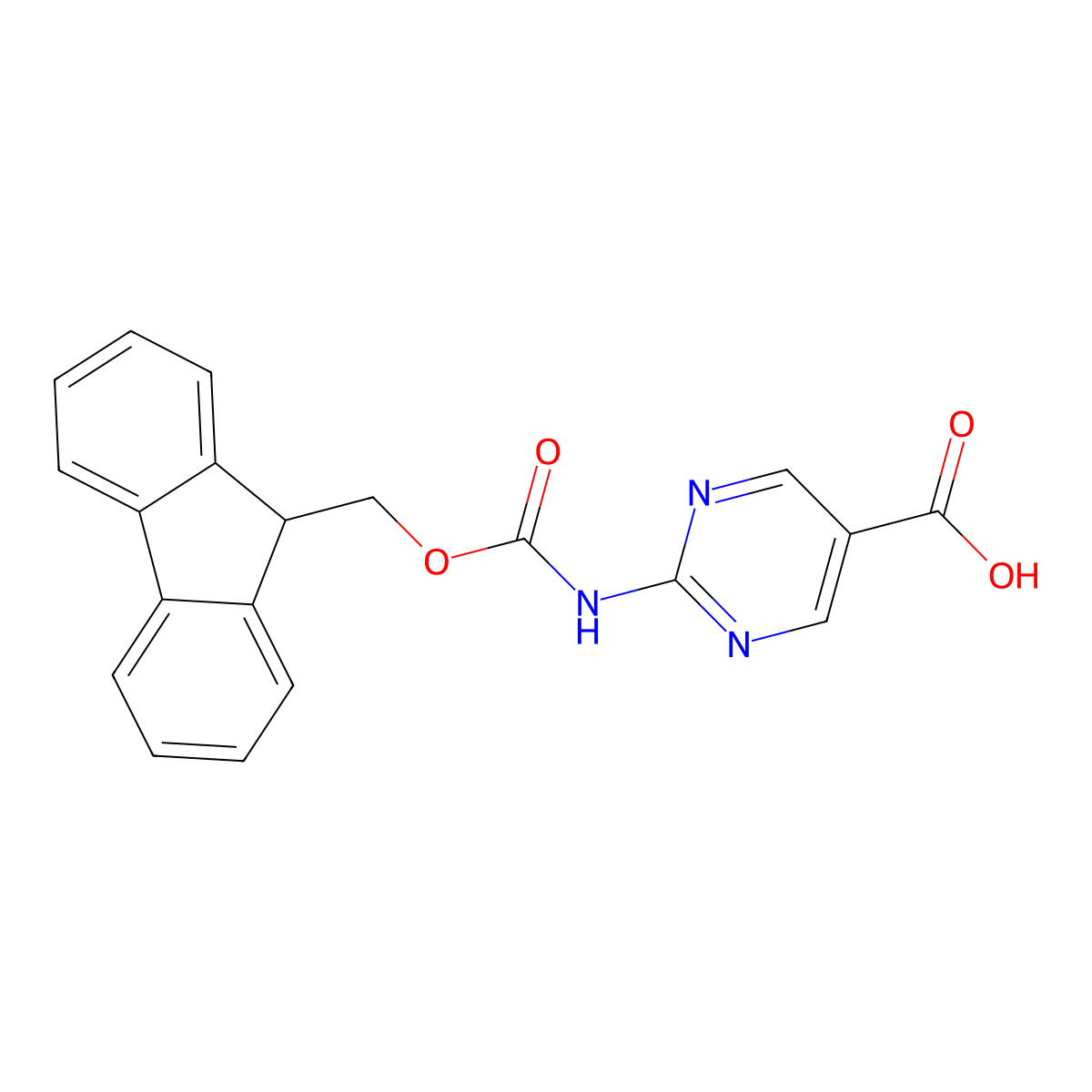 2-({[(9H-fluoren-9-yl)methoxy]carbonyl}amino)pyrimidine-5-carboxylic acid molecular structure, CAS 2243512-94-7