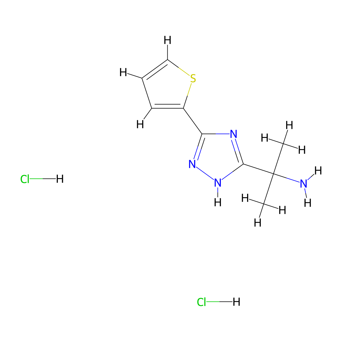 2-[5-(thiophen-2-yl)-1H-1,2,4-triazol-3-yl]propan-2-amine dihydrochloride molecular structure, CAS 2243512-95-8
