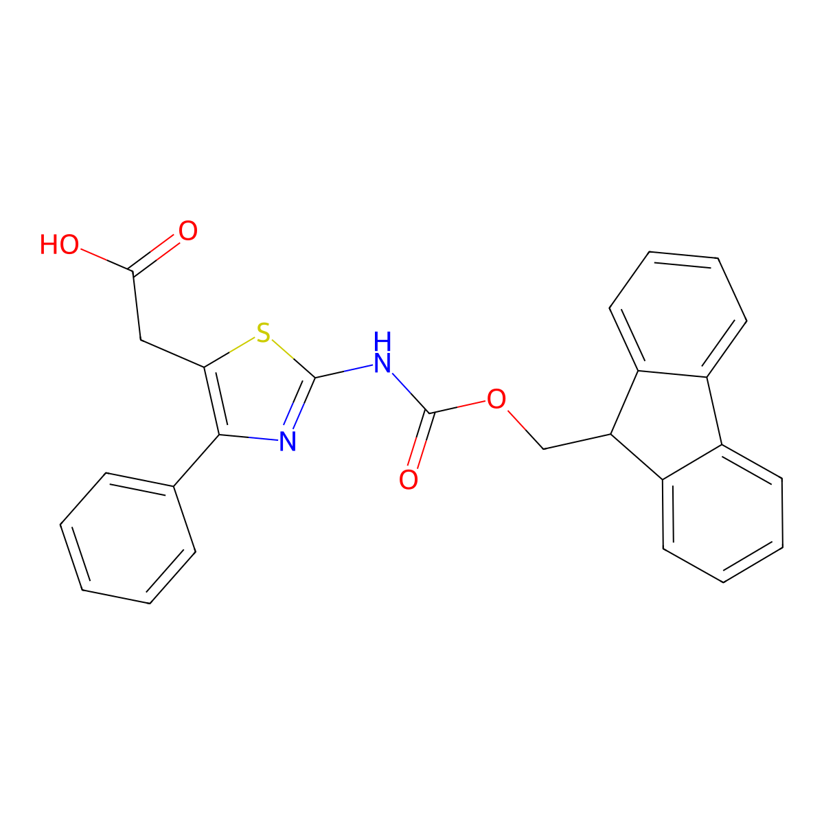2-[2-({[(9H-fluoren-9-yl)methoxy]carbonyl}amino)-4-phenyl-1,3-thiazol-5-yl]acetic acid molecular structure, CAS 2243513-26-8