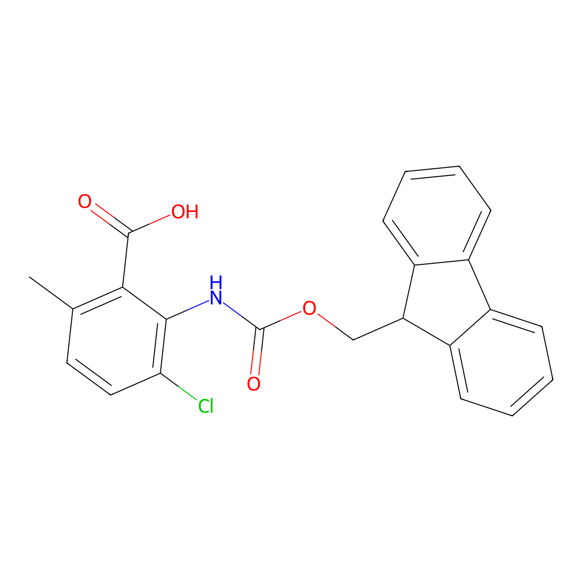 3-chloro-2-({[(9H-fluoren-9-yl)methoxy]carbonyl}amino)-6-methylbenzoic acid molecular structure, CAS 2243513-53-1