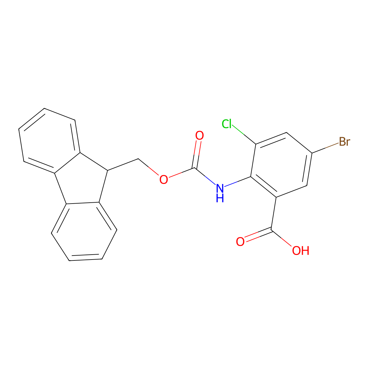 5-bromo-3-chloro-2-({[(9H-fluoren-9-yl)methoxy]carbonyl}amino)benzoic acid molecular structure, CAS 2243513-54-2