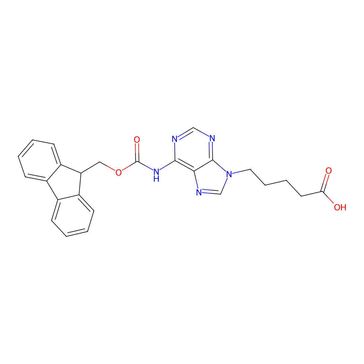 5-[6-({[(9H-fluoren-9-yl)methoxy]carbonyl}amino)-9H-purin-9-yl]pentanoic acid molecular structure, CAS 2243513-55-3