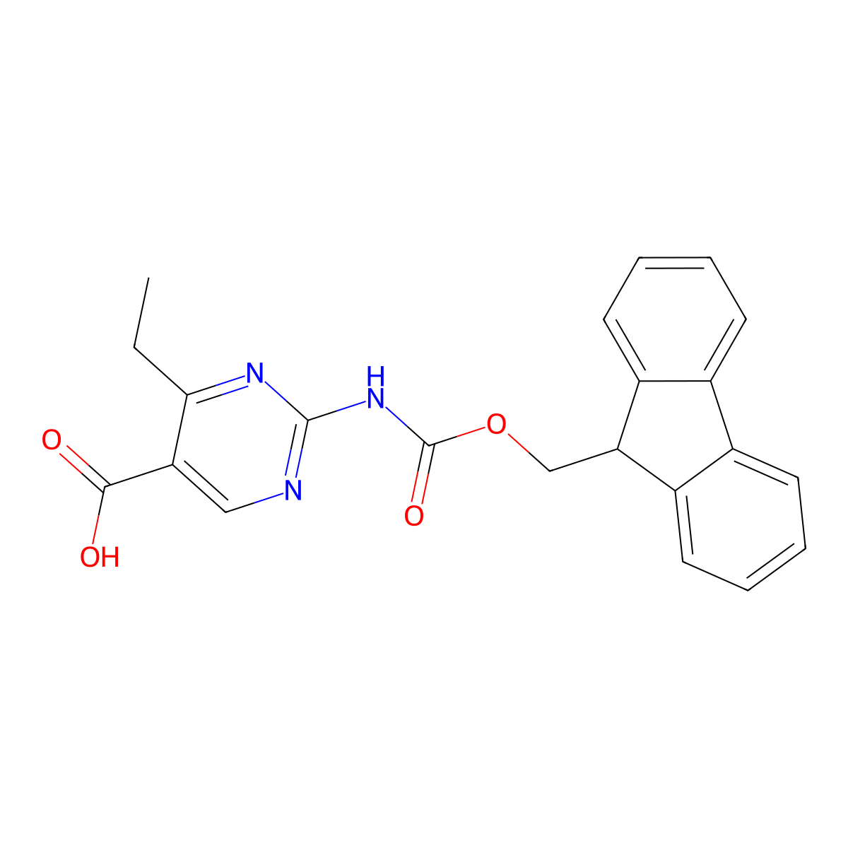 4-ethyl-2-({[(9H-fluoren-9-yl)methoxy]carbonyl}amino)pyrimidine-5-carboxylic acid molecular structure, CAS 2243513-59-7