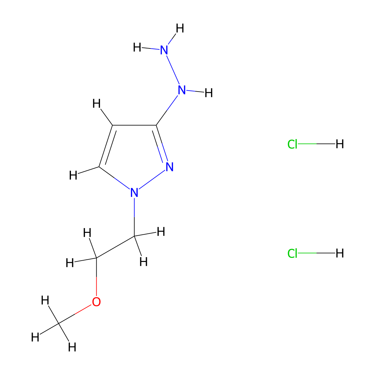 3-hydrazinyl-1-(2-methoxyethyl)-1H-pyrazole dihydrochloride molecular structure, CAS 2243513-61-1