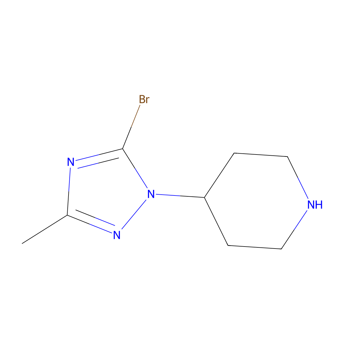 4-(5-bromo-3-methyl-1H-1,2,4-triazol-1-yl)piperidine molecular structure, CAS 2243513-81-5