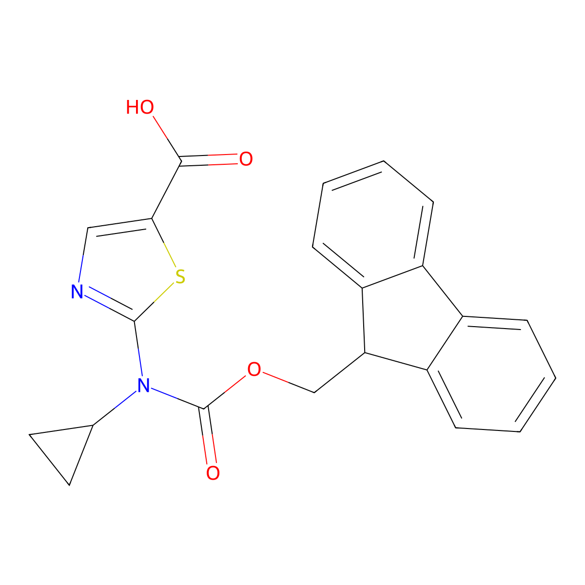 2-[cyclopropyl({[(9H-fluoren-9-yl)methoxy]carbonyl})amino]-1,3-thiazole-5-carboxylic acid molecular structure, CAS 2243513-88-2