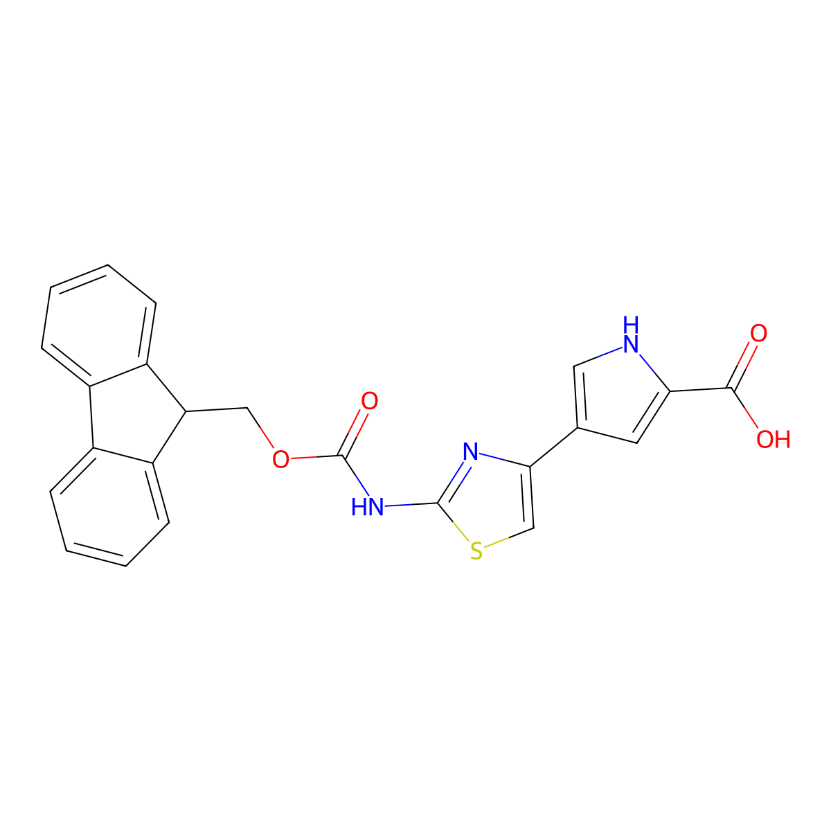 4-[2-({[(9H-fluoren-9-yl)methoxy]carbonyl}amino)-1,3-thiazol-4-yl]-1H-pyrrole-2-carboxylic acid molecular structure, CAS 2243513-94-0