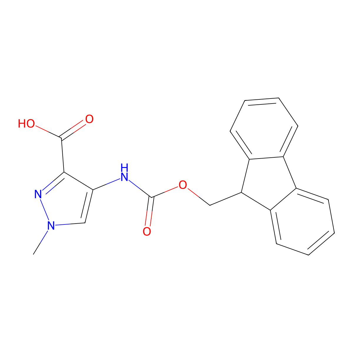 4-((((9H-fluoren-9-yl)methoxy)carbonyl)amino)-1-methyl-1H-pyrazole-3-carboxylic acid molecular structure, CAS 2243514-25-0
