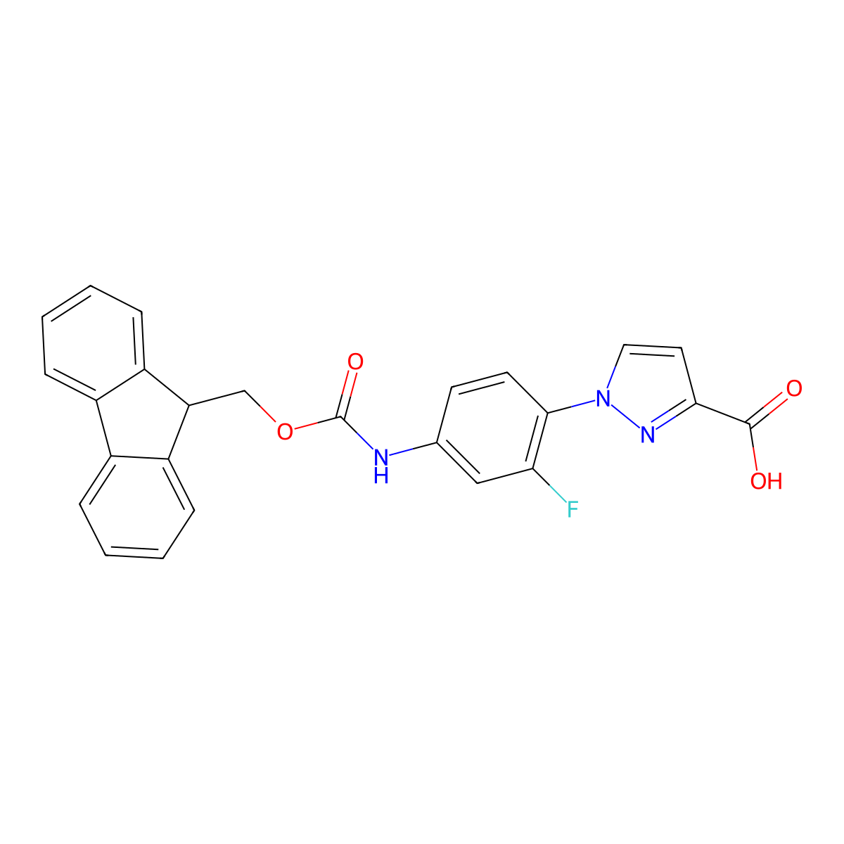 1-[4-({[(9H-fluoren-9-yl)methoxy]carbonyl}amino)-2-fluorophenyl]-1H-pyrazole-3-carboxylic acid molecular structure, CAS 2243514-59-0
