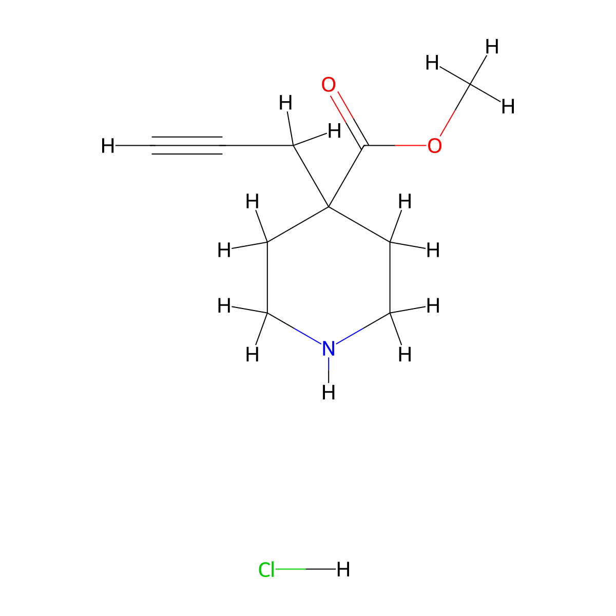 Methyl 4-(prop-2-yn-1-yl)piperidine-4-carboxylate hydrochloride molecular structure, CAS 2243514-63-6
