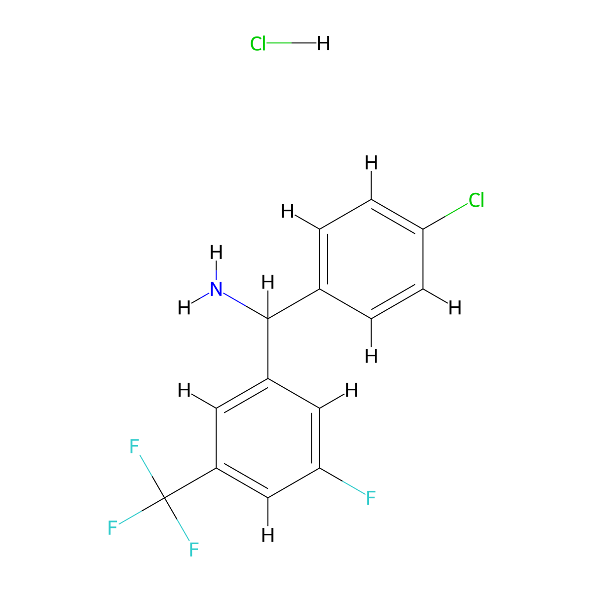 (4-Chlorophenyl)(3-fluoro-5-(trifluoromethyl)phenyl)methanamine hydrochloride molecular structure, CAS 2243514-70-5