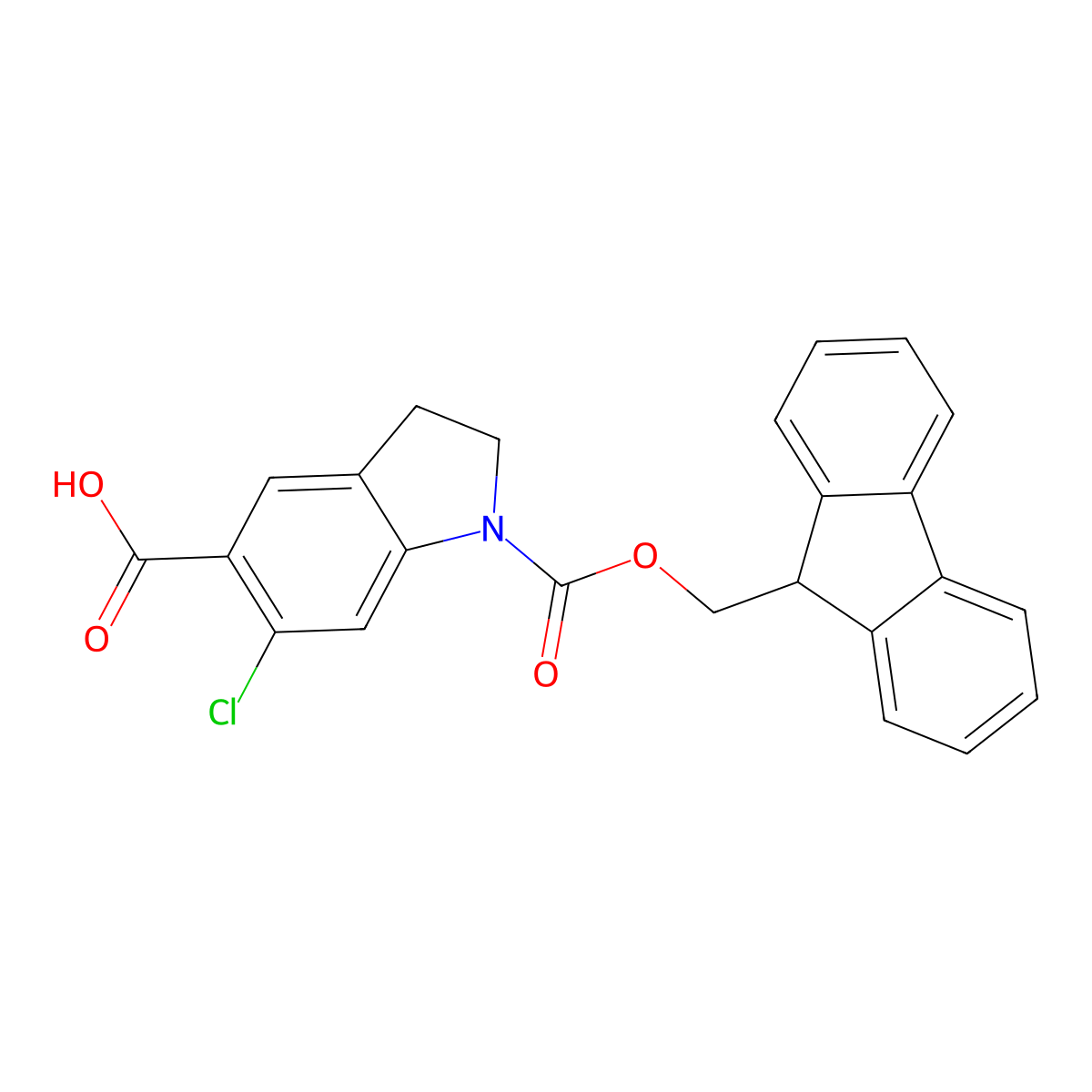 6-chloro-1-{[(9H-fluoren-9-yl)methoxy]carbonyl}-2,3-dihydro-1H-indole-5-carboxylic acid molecular structure, CAS 2243514-71-6