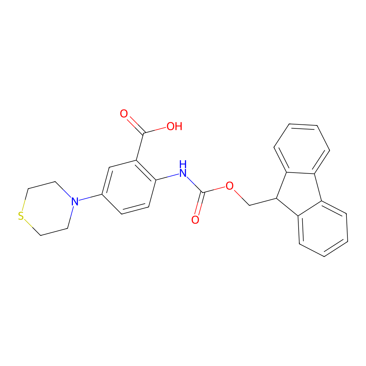 2-({[(9H-fluoren-9-yl)methoxy]carbonyl}amino)-5-(thiomorpholin-4-yl)benzoic acid molecular structure, CAS 2243514-91-0