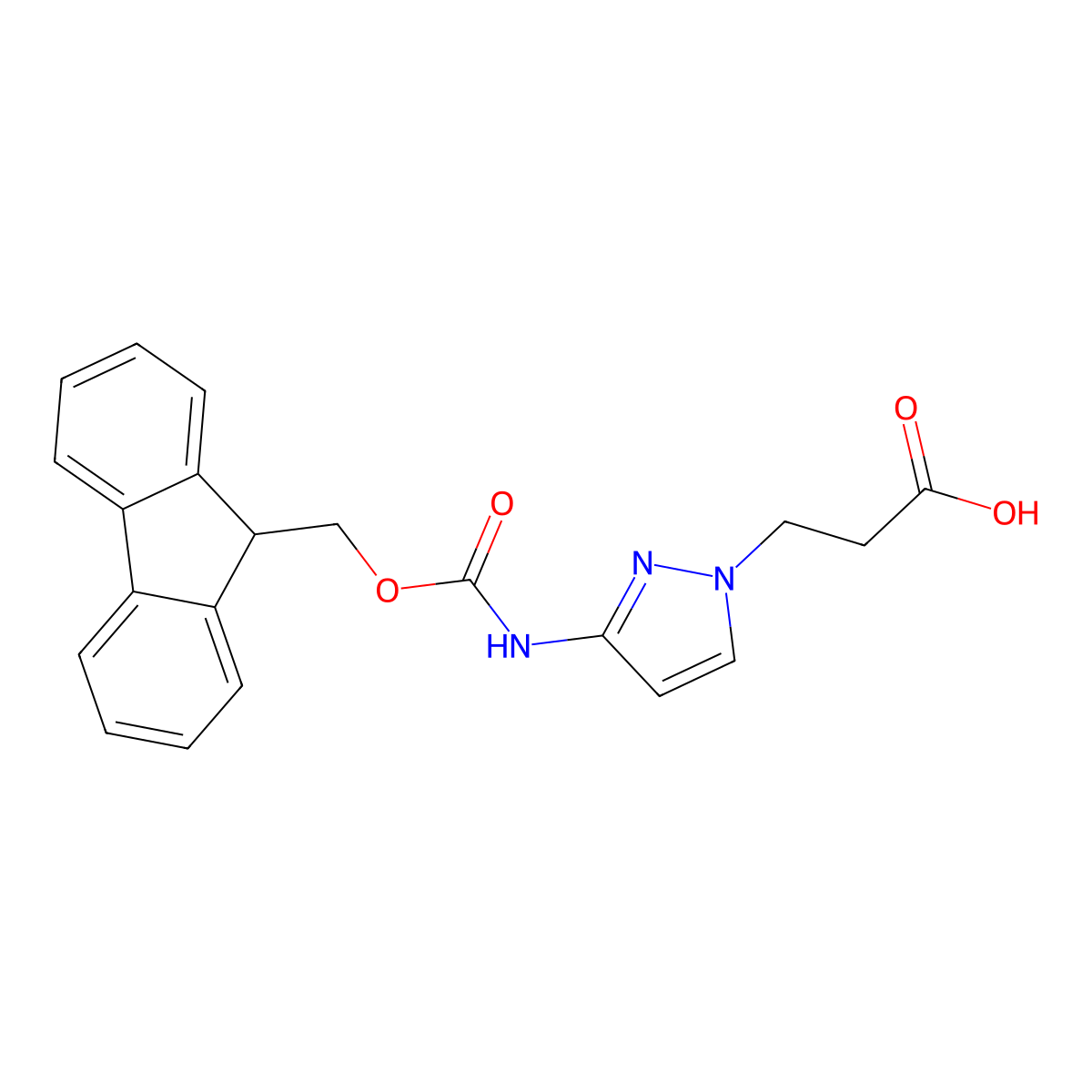3-[3-({[(9H-fluoren-9-yl)methoxy]carbonyl}amino)-1H-pyrazol-1-yl]propanoic acid molecular structure, CAS 2243514-93-2