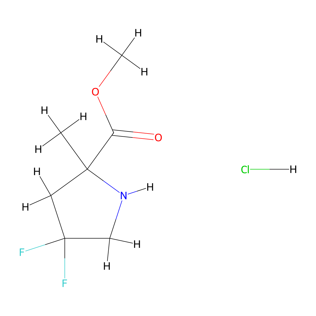 Methyl 4,4-difluoro-2-methylpyrrolidine-2-carboxylate hydrochloride molecular structure, CAS 2243515-08-2