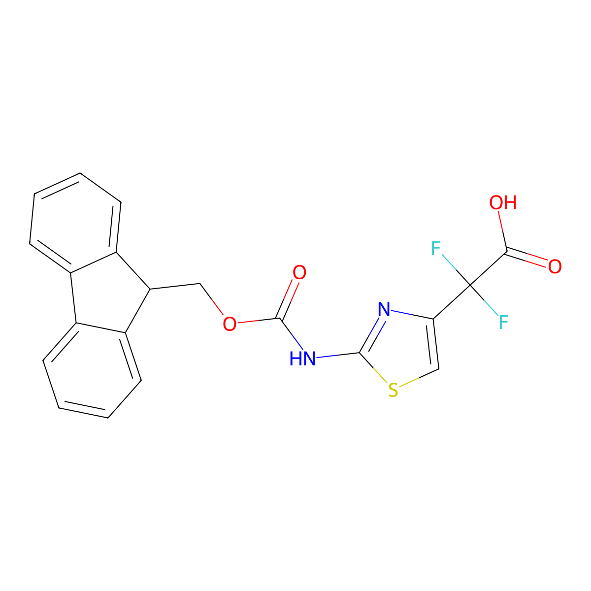 2-[2-({[(9H-fluoren-9-yl)methoxy]carbonyl}amino)-1,3-thiazol-4-yl]-2,2-difluoroacetic acid molecular structure, CAS 2243515-13-9