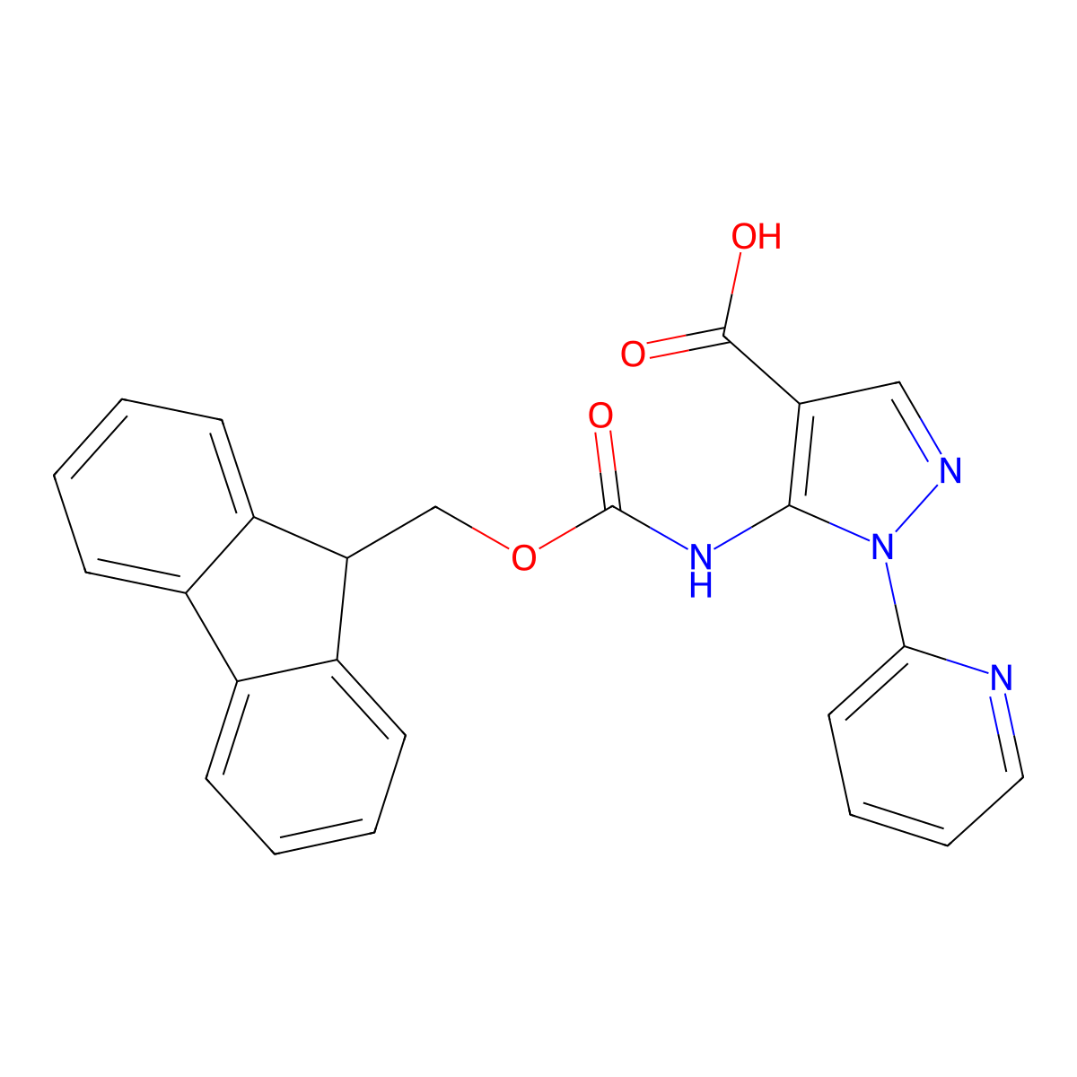 5-({[(9H-fluoren-9-yl)methoxy]carbonyl}amino)-1-(pyridin-2-yl)-1H-pyrazole-4-carboxylic acid molecular structure, CAS 2243515-25-3
