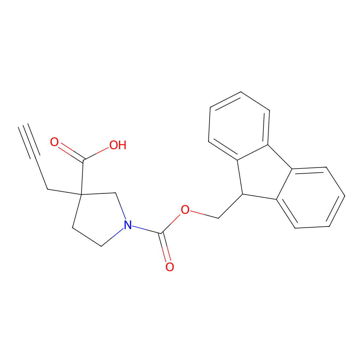 1-{[(9H-fluoren-9-yl)methoxy]carbonyl}-3-(prop-2-yn-1-yl)pyrrolidine-3-carboxylic acid molecular structure, CAS 2243515-34-4