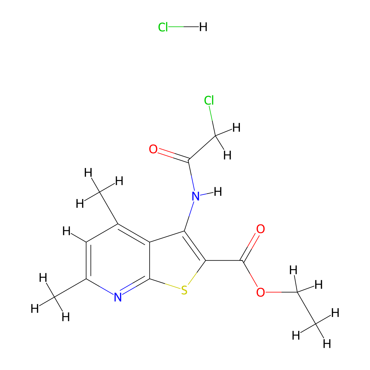 Ethyl 3-(2-chloroacetamido)-4,6-dimethylthieno[2,3-b]pyridine-2-carboxylate hydrochloride molecular structure, CAS 2243515-38-8